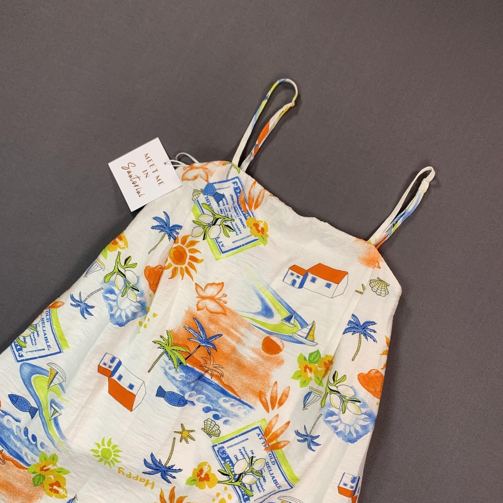 New Meet Me In Santorini Dress Women Xs Multicolor Tropical Swing Sundress Beach